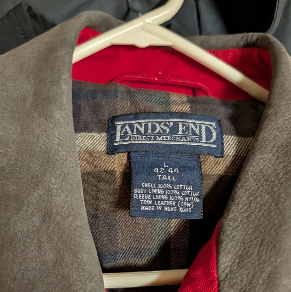 Lands End Vintage Red Canvas Chore Coat with Leather Collar - Picture 2 of 16